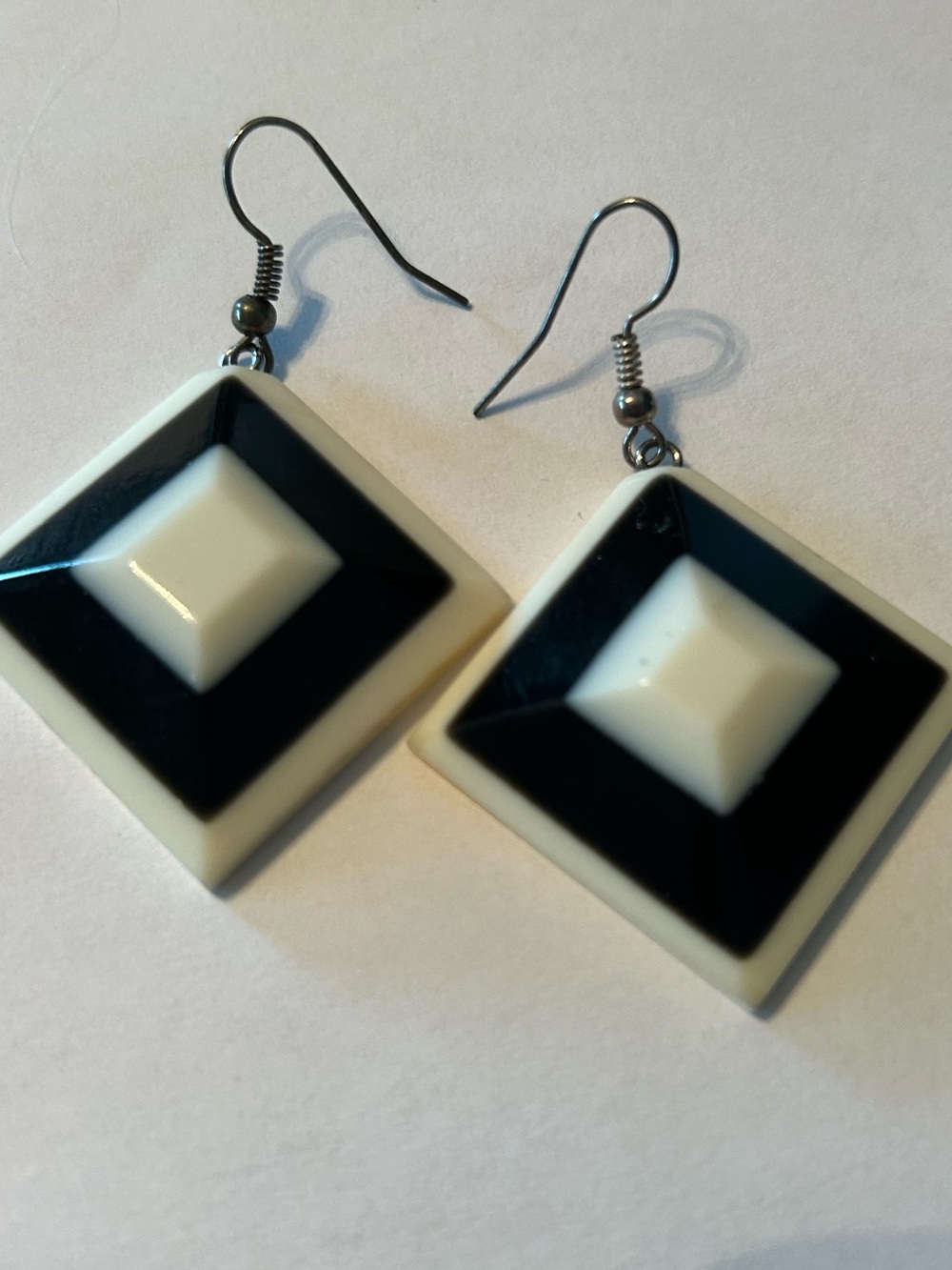 Black and White Geometric Drop Earrings resin